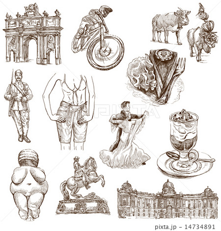 Austria travel - An hand drawn pack on white Austria travel - An hand drawn pack on white 14734891