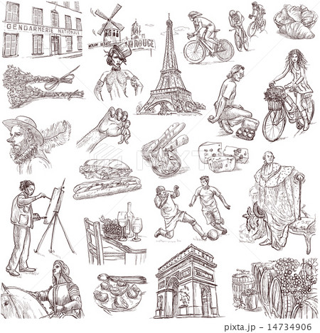 France travel - An hand drawn pack on white 14734906