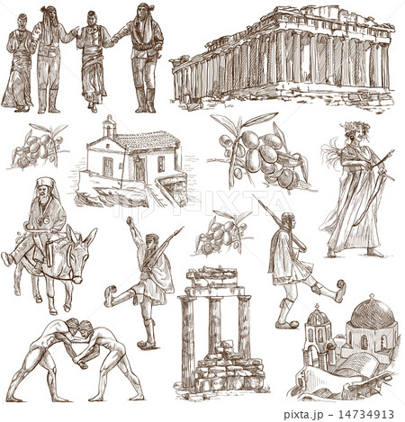 Greece travel - An hand drawn pack on white 14734913
