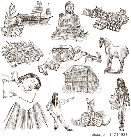Hong Kong travel - An hand drawn pack on white Hong Kong travel - An hand drawn pack on white 14734923