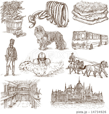 Hungary travel - An hand drawn pack on white 14734926