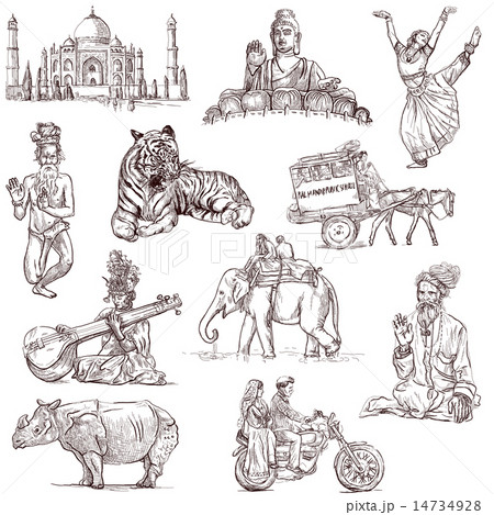 India travel - An hand drawn pack on white India travel - An hand drawn pack on white 14734928