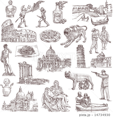 Italy travel - An hand drawn pack on white 14734930