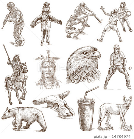 USA travel - An hand drawn pack on white USA travel - An hand drawn pack on white 14734974