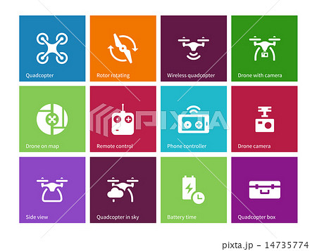 Components and equipment for quadrocopter icons on color background. 14735774