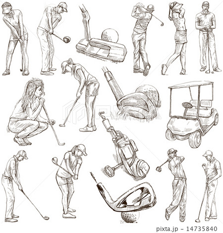 Golf and Golfers - Hand drawn pack on white 14735840