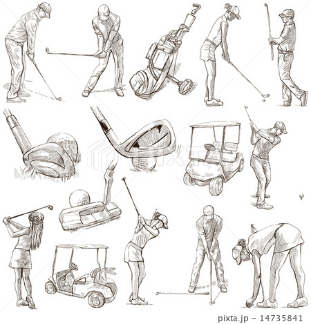 Golf and Golfers - Hand drawn pack on white 14735841