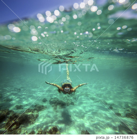 Collage with Woman Diving to Underwater 14736876