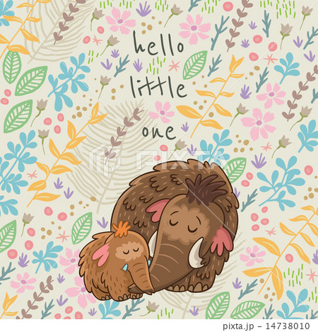Cartoon vector floral card with mammoth 14738010