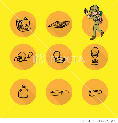 Girl camping icons set Girl camping icons set 14744307