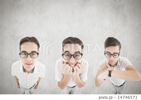 Composite image of nerd checking the time 14746571