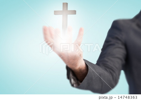 Composite image of businessman presenting with his hands Composite image of businessman presenting with his hands 14748363