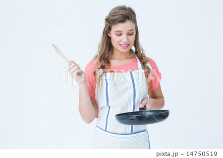Hipster woman holding frying pan 14750519
