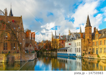 Cityscape from Rozenhoedkaai in Bruges, Belgium 14750983