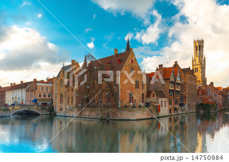 Cityscape from Rozenhoedkaai in Bruges, Belgium 14750984