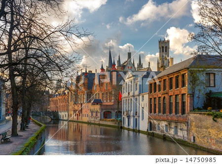 Belfort and the Green canal in Bruges, Belgium 14750985