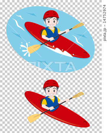 カヌーに乗る少年のイラスト素材