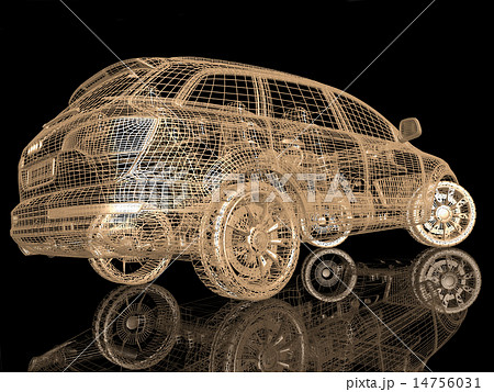 Car model on black background with reflection Car model on black background with reflection 14756031