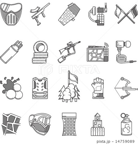 Black line icons vector collection for paintball 14759089