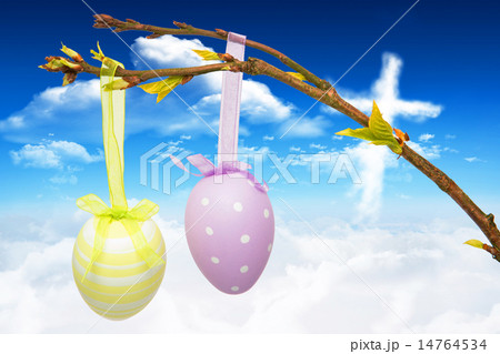 Composite image of hanging easter eggs 14764534