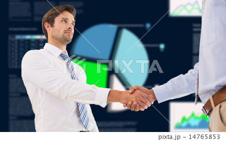 Composite image of two businessmen shaking hands in office Composite image of two businessmen shaking hands in office 14765853