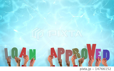 Composite image of hands holding up loan approved 14766152