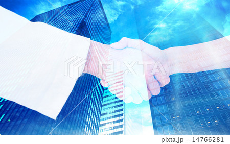 Composite image of extreme closeup of a doctor and patient shaki Composite image of extreme closeup of a doctor and patient shaki 14766281