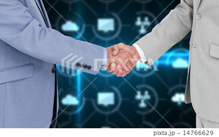Composite image of side view of shaking hands 14766629