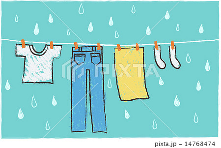 雨の日の洗濯のイラスト素材