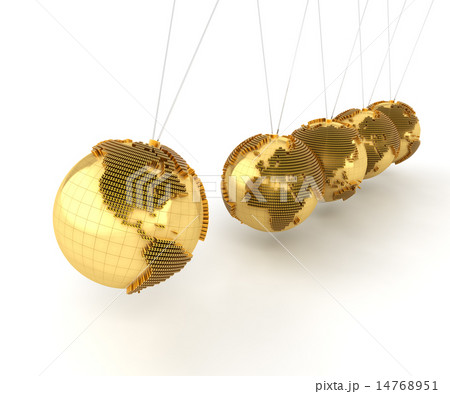 Newton's cradle with golden globes formed by dollar signs Newton's cradle with golden globes formed by dollar signs 14768951