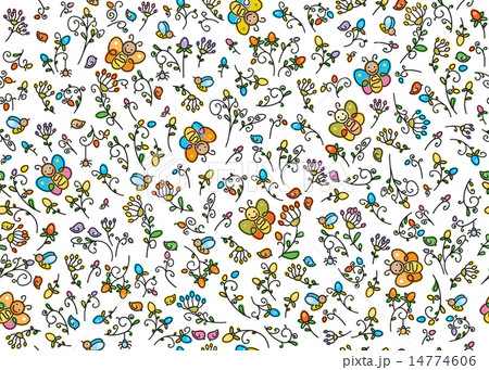Vector seamless pattern flora, birds and insects. Vector seamless pattern flora, birds and insects. 14774606