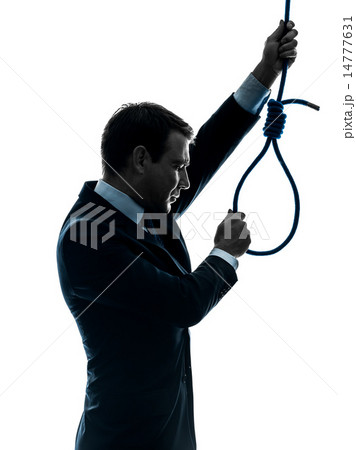 man holding adjusting hangman noose silhouette 14777631