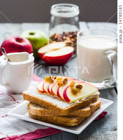 bran toast with cheese, apple and dried fruits bran toast with cheese, apple and dried fruits 14780185