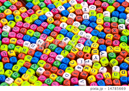 alphabet in wood cupe in color concept 14785669