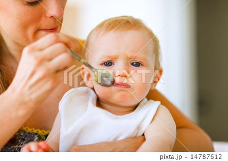 Young mother feeding adorable baby 14787612