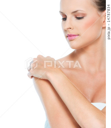 Beauty portrait of young woman looking on copy space isolated on 14787834