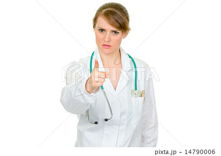 Strict medical female doctor shaking her finger. 14790006