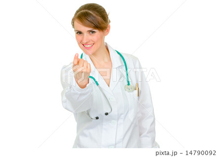 Medical doctor woman making beckoning gesture 14790092