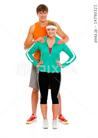 Full length portrait of young man and healthy girl in sportswear 14790321