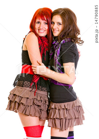 Two good girlfriends happily embracing. Two good girlfriends happily embracing. 14790885