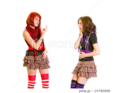 Teen girl showing middle finger her amazed girlfriend. Teen girl showing middle finger her amazed girlfriend. 14790896