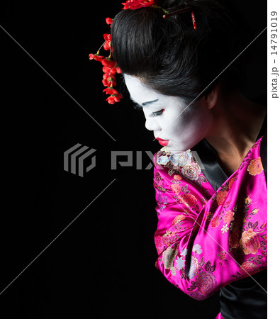 Closeup portrait of geisha isolated on black Closeup portrait of geisha isolated on black 14791019