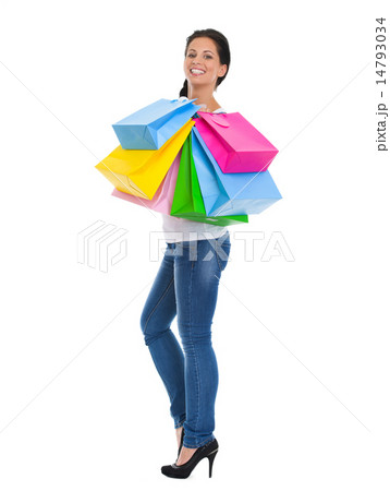 Full length portrait of happy girl with shopping bags 14793034
