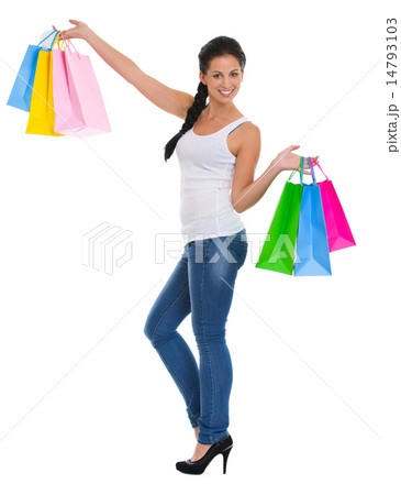 Full length portrait of happy girl with shopping bags Full length portrait of happy girl with shopping bags 14793103