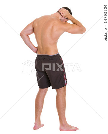 Strong man sports man showing muscles. Rear view Strong man sports man showing muscles. Rear view 14793204