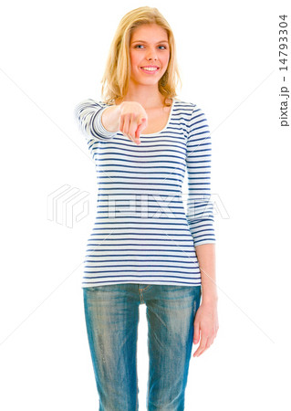 Cheerful teen girl pointing finger on you Cheerful teen girl pointing finger on you 14793304