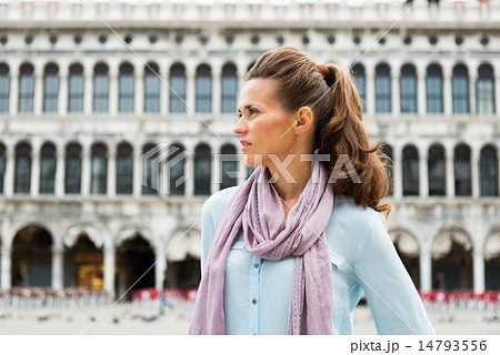 Portrait of young woman on piazza san marco in venice, italy 14793556