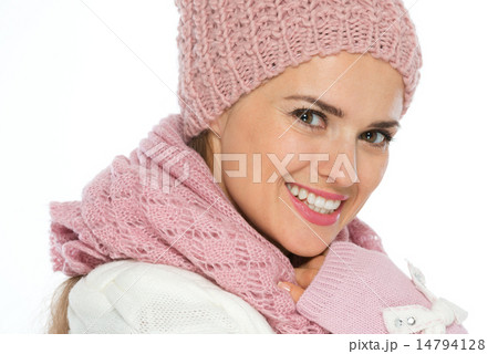 Portrait of happy young woman in knit winter clothing 14794128