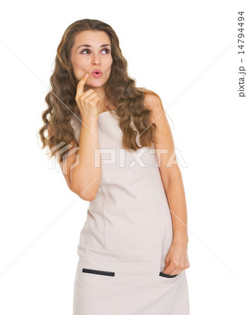 Surprised young woman looking on copy space 14794494