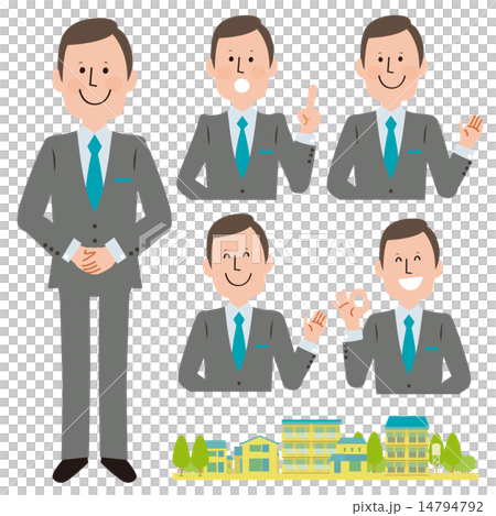 スマートなスーツの男性_町と表情セット 14794792